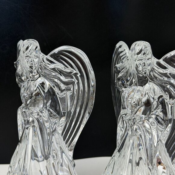 Vintage Leaded Crystal Angel Candleholders Glass Figurine Set Of 2 Holiday Decor - Picture 2 of 16